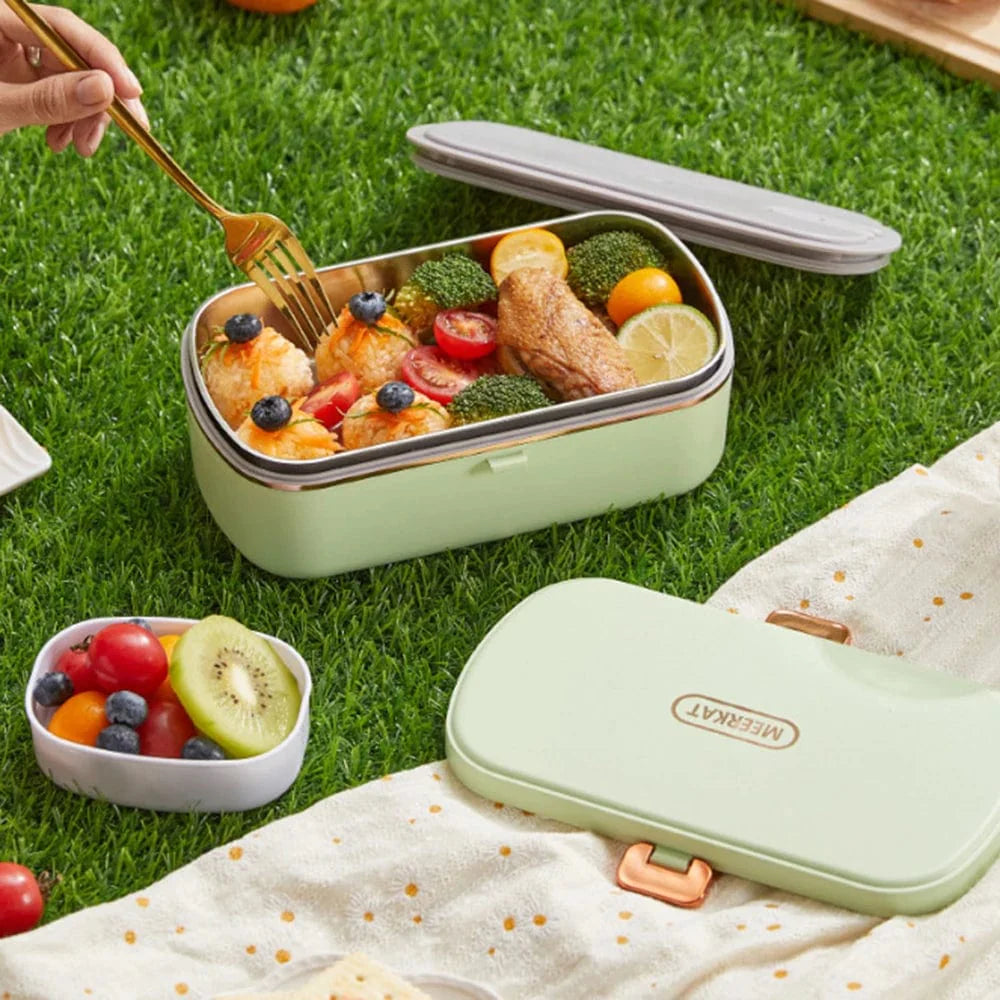 Showlu portable electric lunch box with 1.5L stainless steel container for heating and storing food, ideal for office use