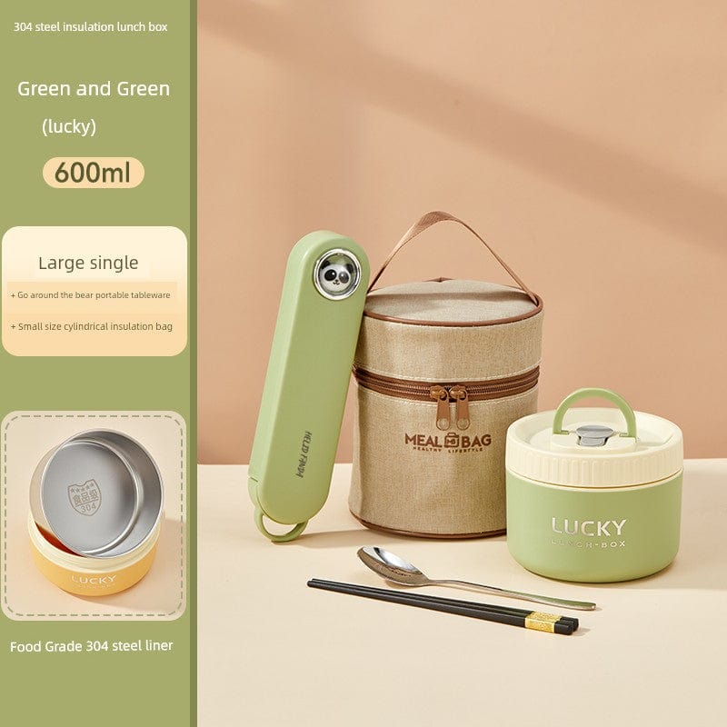 Stainless steel insulated lunch box by Worthbuy, microwave-safe, ideal for office workers, with a sleek design and secure lid.