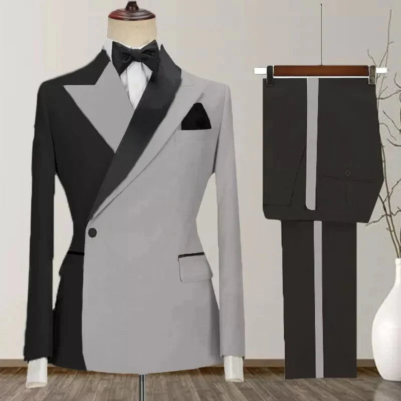 SHOWLU Men's 2-Piece Skinny Fit Suit with peak lapel and one-button jacket, featuring tailored pants for formal occasions.