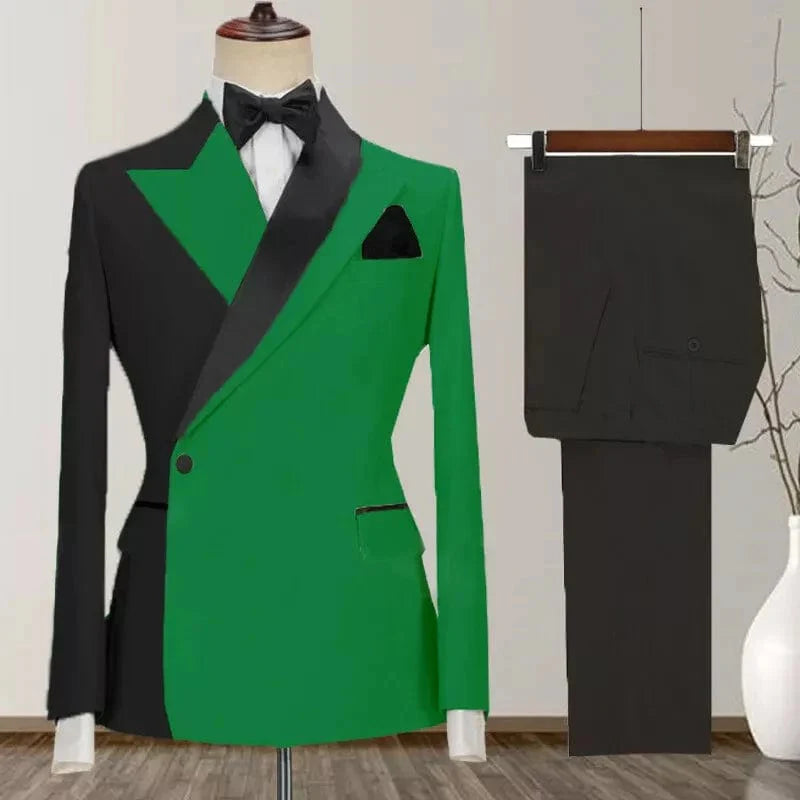 Men's SHOWLU 2-piece skinny fit tuxedo with peak lapel and one-button jacket, included matching trousers for wedding or formal events.