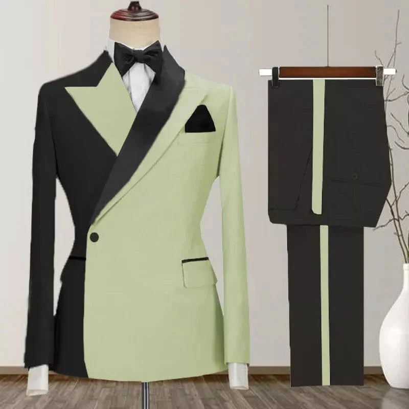 SHOWLU Men's 2-Piece Skinny Fit Suit with peak lapel and one-button tuxedo jacket, stylish men's wedding or formal wear.