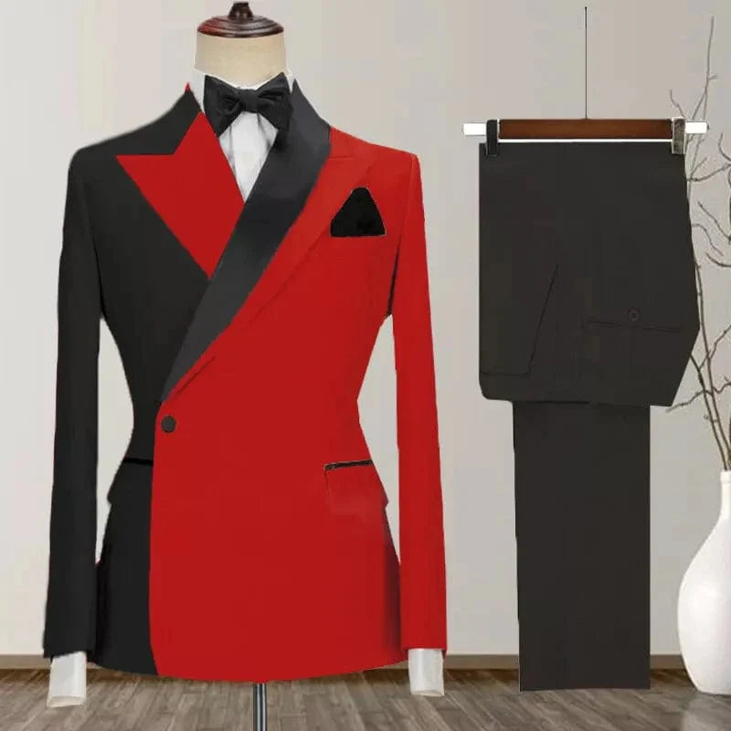 Men's SHOWLU 2-piece skinny fit suit with peak lapel and one-button tuxedo jacket, paired with matching trousers for formal occasions.