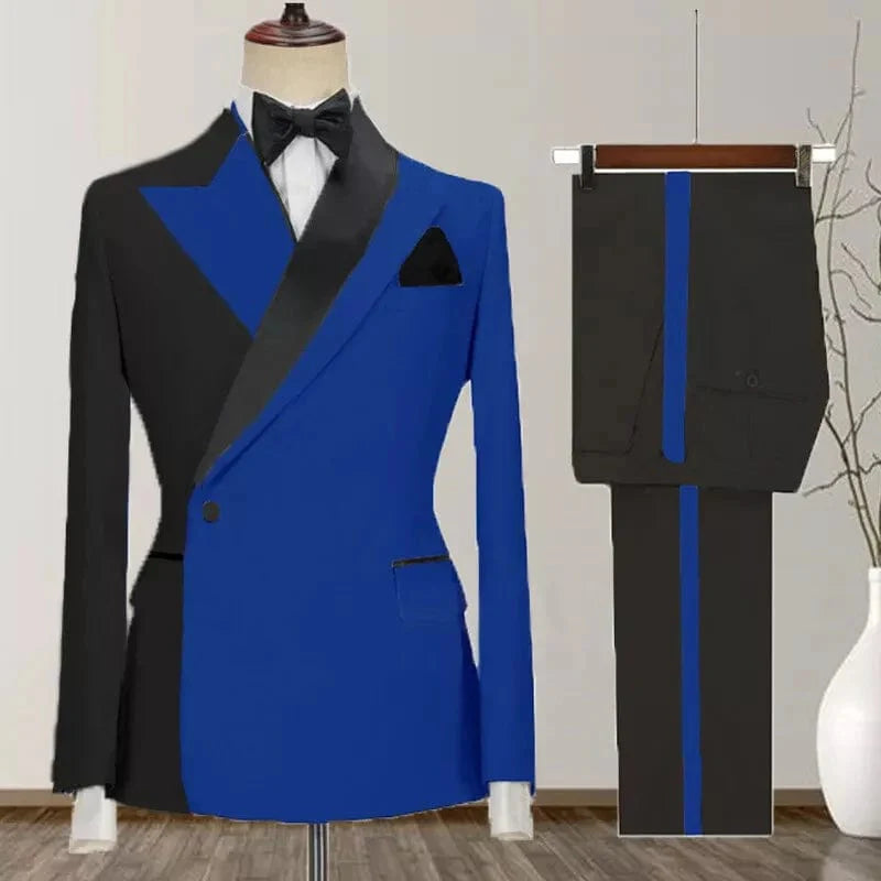 SHOWLU Men's 2-Piece Skinny Fit Suit with peak lapel and one-button tuxedo jacket, paired with matching pants for formal occasions.