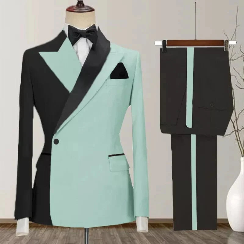 SHOWLU Men's 2-Piece Skinny Fit Suit with peak lapel and one-button jacket, tailored for formal occasions and weddings.