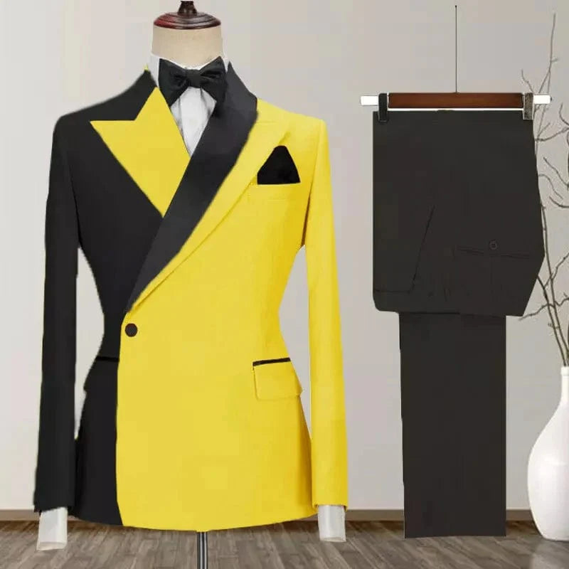 SHOWLU Men's 2-Piece Skinny Fit Suit with peak lapel and one-button tuxedo jacket, paired with matching pants for formal occasions