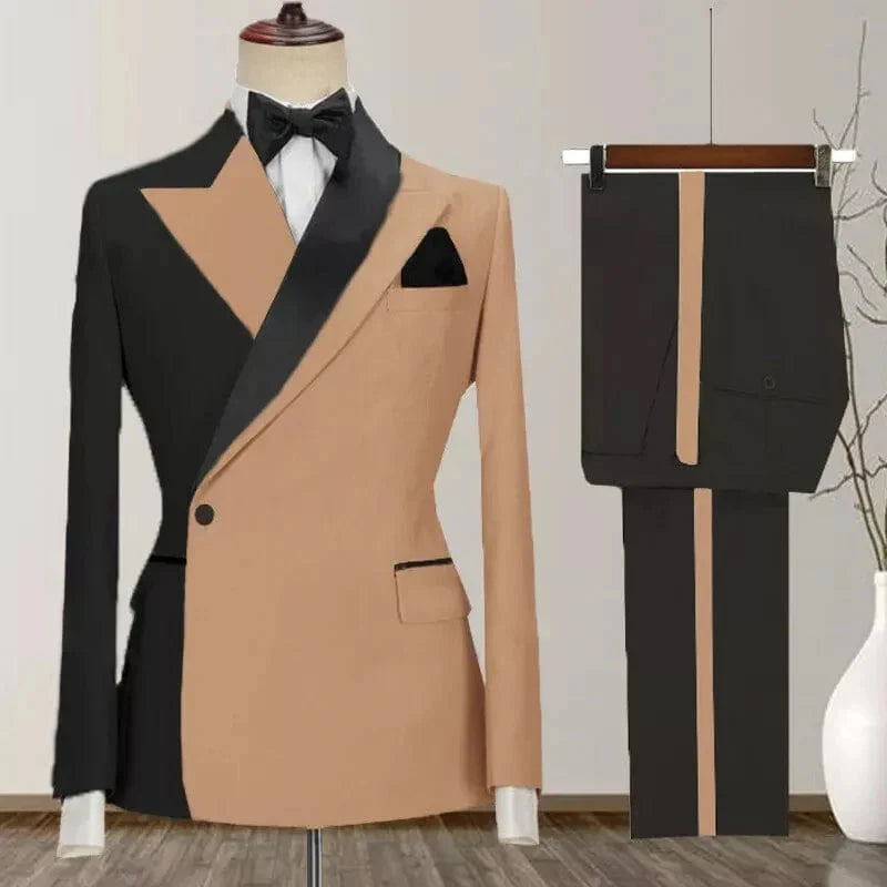 SHOWLU Men's 2-Piece Skinny Fit Suit with peak lapel and one-button jacket, includes matching pants, stylish wedding tuxedo set