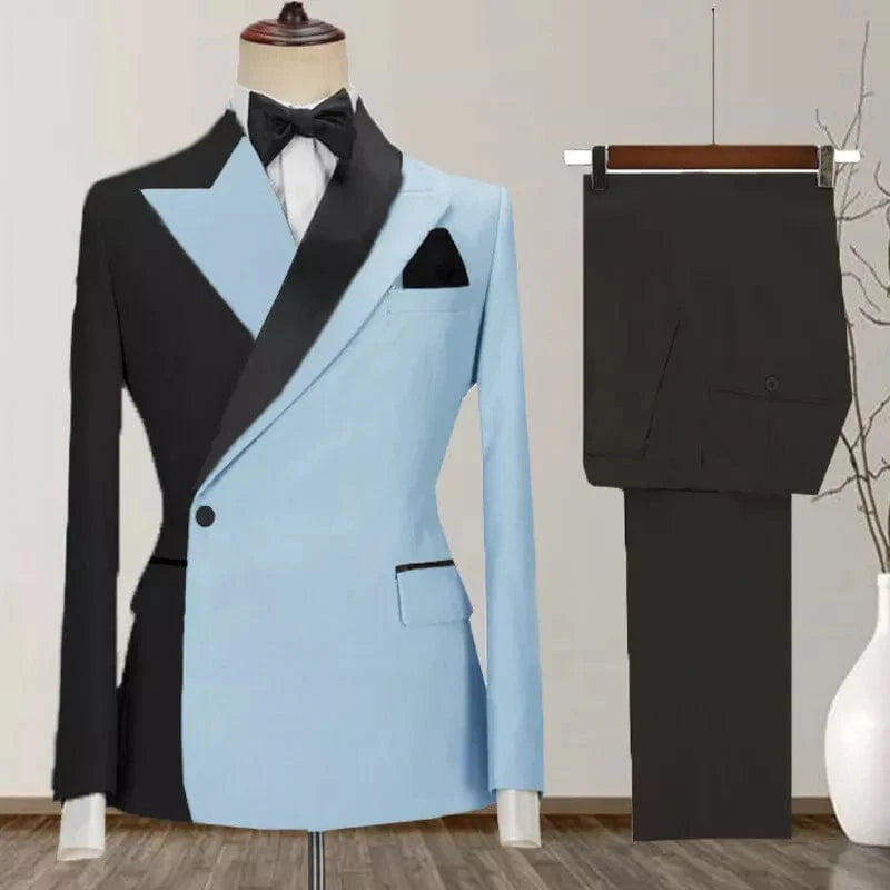 SHOWLU Men's 2-Piece Skinny Fit Suit with peak lapel and one-button jacket, featuring tailored pants, suitable for weddings and formal events.