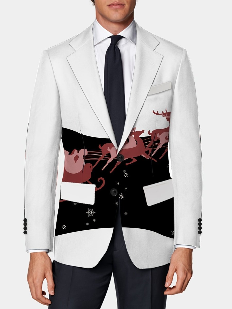 [One Cartoon Print Slim - Fit Blazer] Men's Slim - Fit Blazer - Casual & Formal Suit Jacket with Cartoon Print, Long Sleeve, Button Detail - Perfect for Christmas - SHOWLU FASHION STORE