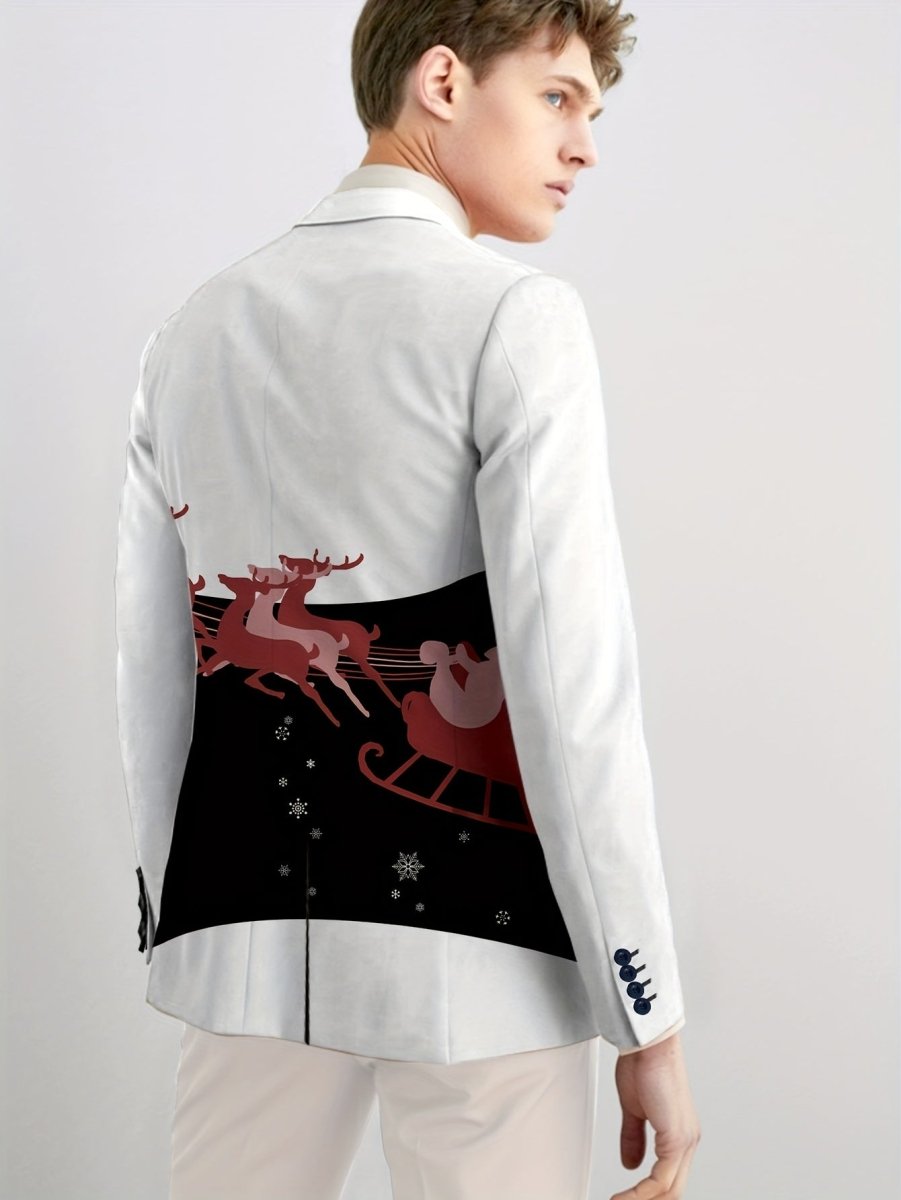 SHOWLU FASHION men's slim-fit blazer with colorful cartoon print, long sleeves, button details, suitable for casual or formal wear.