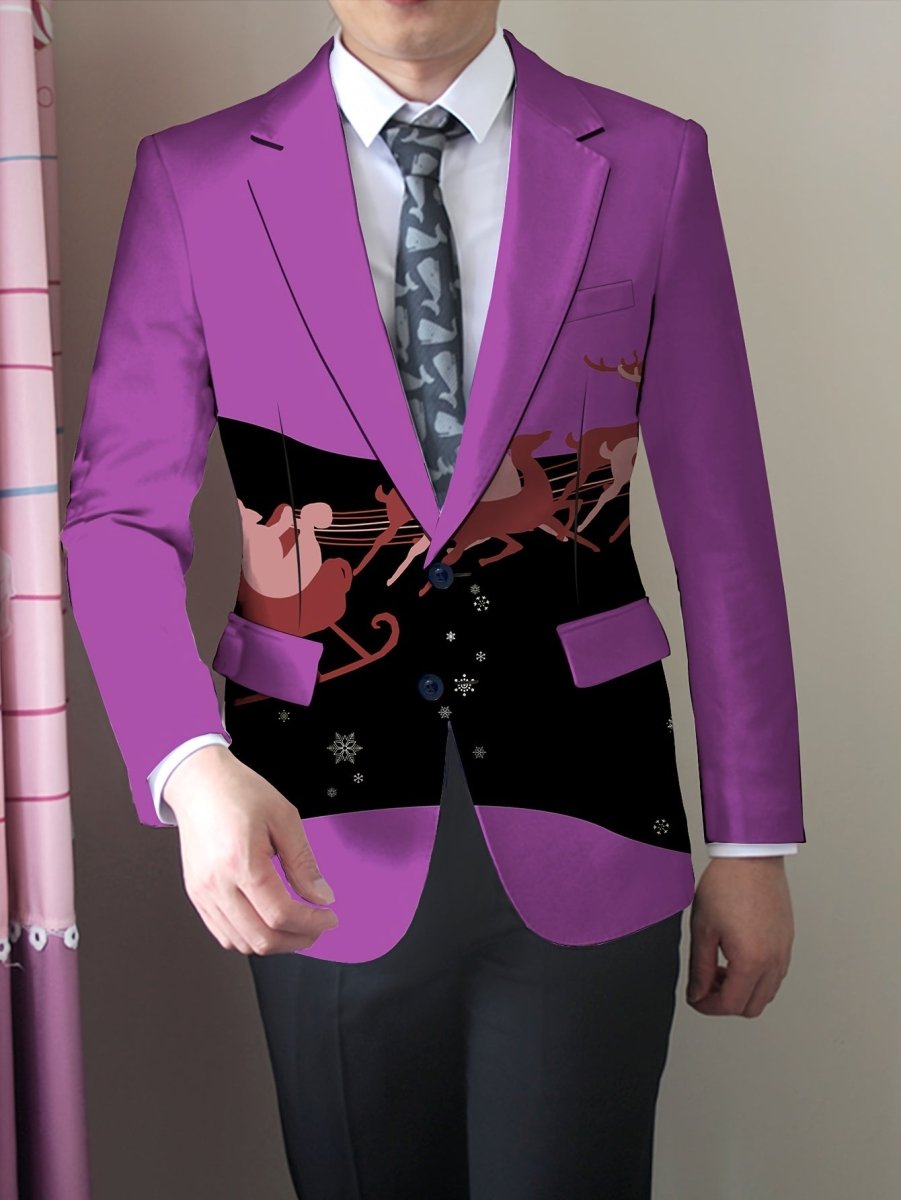 SHOWLU FASHION men's slim-fit blazer with colorful cartoon print, long sleeves, button details, suitable for casual or formal wear.