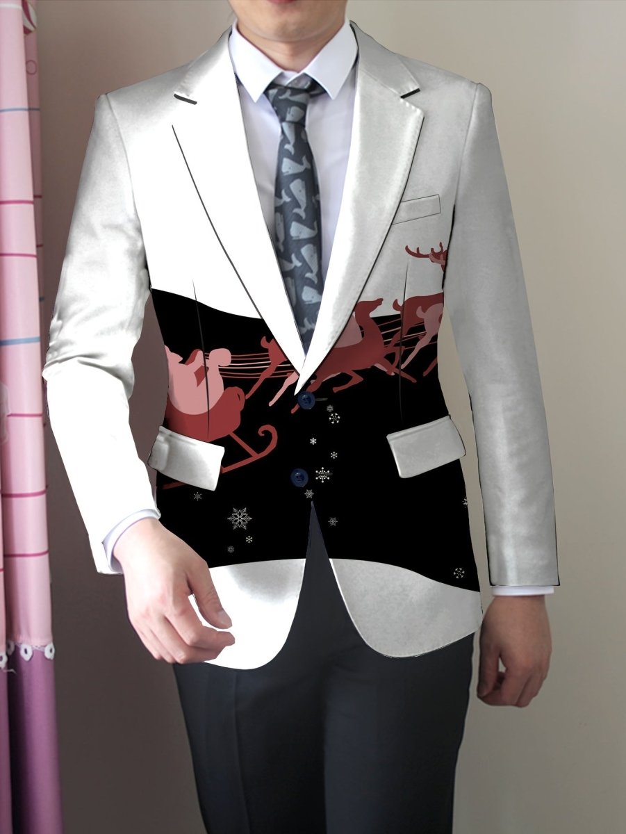 Men's slim-fit blazer by SHOWLU FASHION with cartoon print, long sleeves, button details, suitable for casual or formal wear.