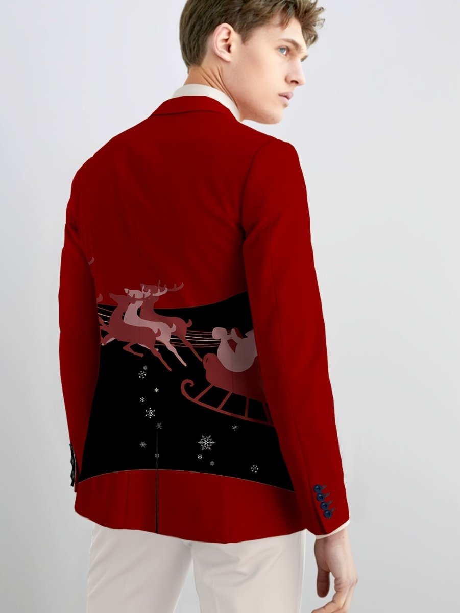 SHOWLU FASHION men's slim-fit blazer with colorful cartoon print, long sleeves, button detail, suitable for casual or formal wear.