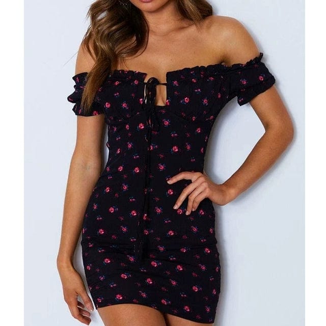 Showlu Fashion women's sexy one-word neck tube top dress, high-waist mid-length style, fitted and stylish for women.