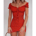 Showlu Fashion women's sexy one-word neck tube top dress, mid-length, high waist, form-fitting and stylish for fashionable looks.
