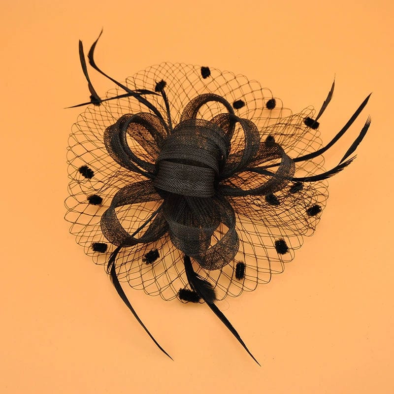 Royal blue vintage feather veil hair clip with mesh flower fascinator, featuring a classic feather and feathered embellishment.