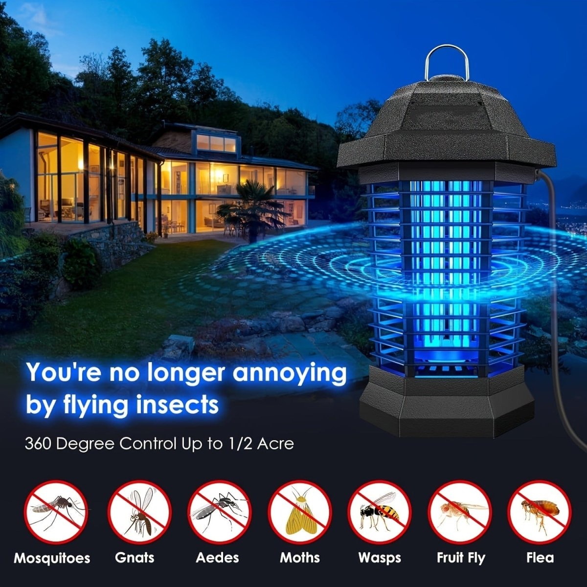 Showlu Electric Outdoor Bug Zapper with ABS plastic outer shell, designed to trap flies and mosquitoes effectively outdoors.