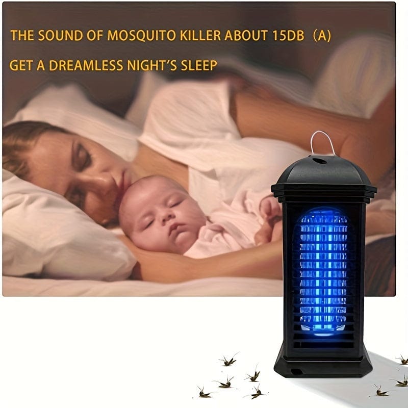 Showlu outdoor electric mosquito killer plugged into a patio outlet, designed for pest control in yards and outdoor spaces.
