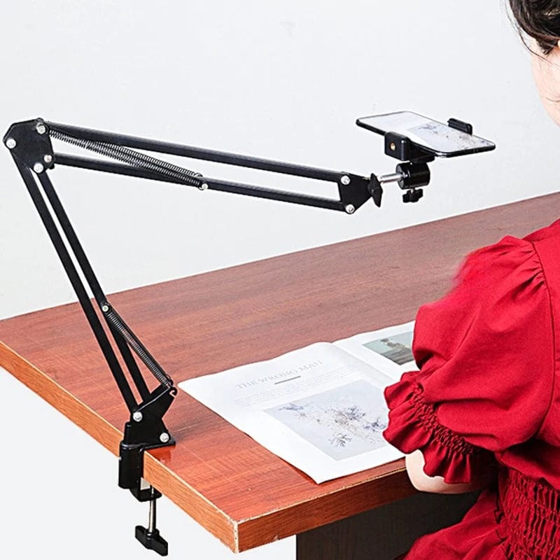 LS Aluminum Overhead Tripod for smartphones, table-mounted camera stand ideal for video recording, filming, and photography.