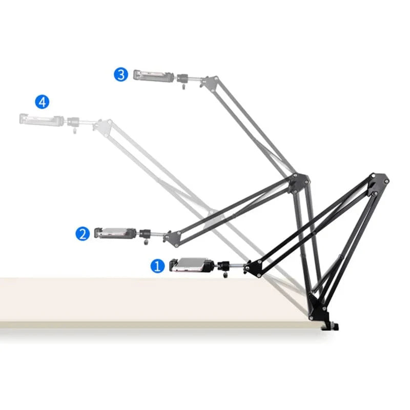LS Aluminum Overhead Tripod for smartphones, table-mounted camera stand for video recording, shooting, and photo filming.
