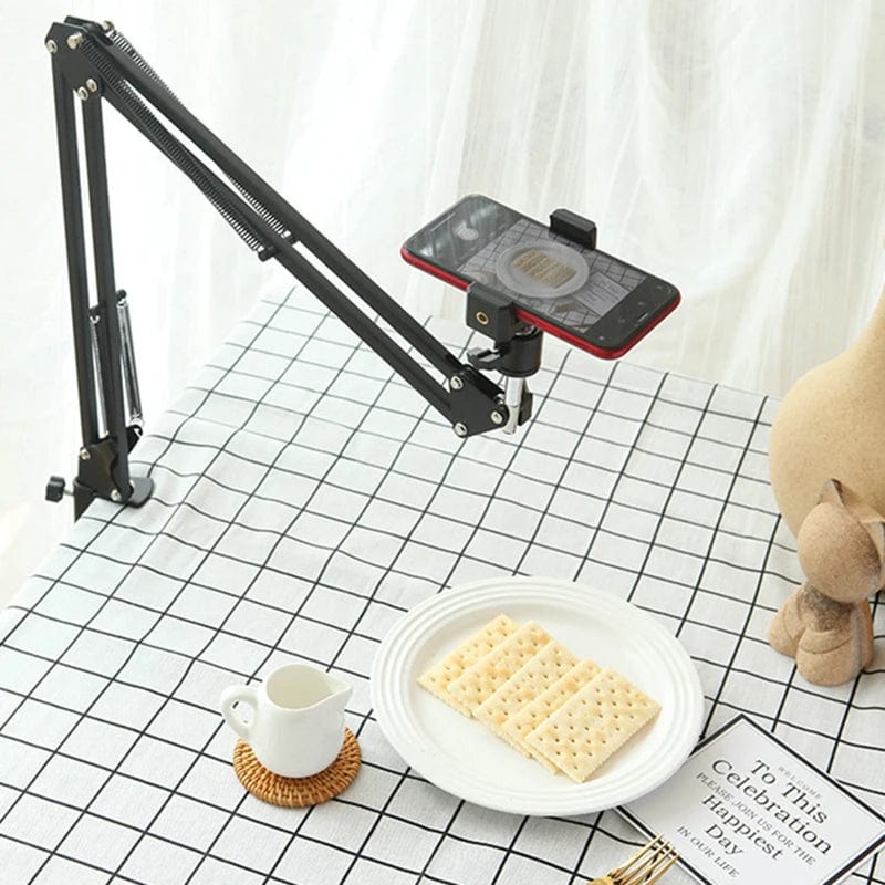 Showlu LS aluminum overhead tripod stand for smartphones, ideal for video recording, photography, and filming overhead shots.
