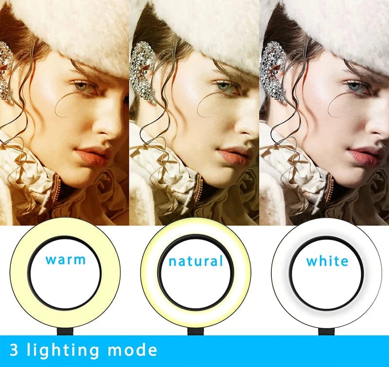 Showlu Fashion LS overhead tripod with ring light, aluminum desktop phone mount for video shooting and mobile recording.