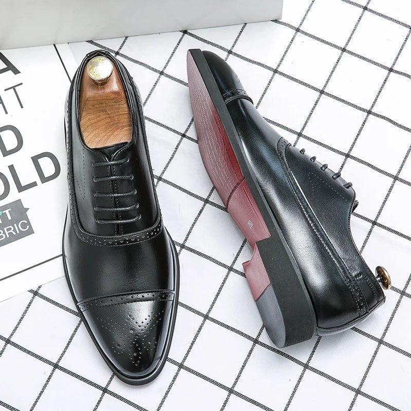Men's brogue Oxford shoes with red sole, lace-up design, stylish business dress shoes from SHOWLU FASHION STORE.