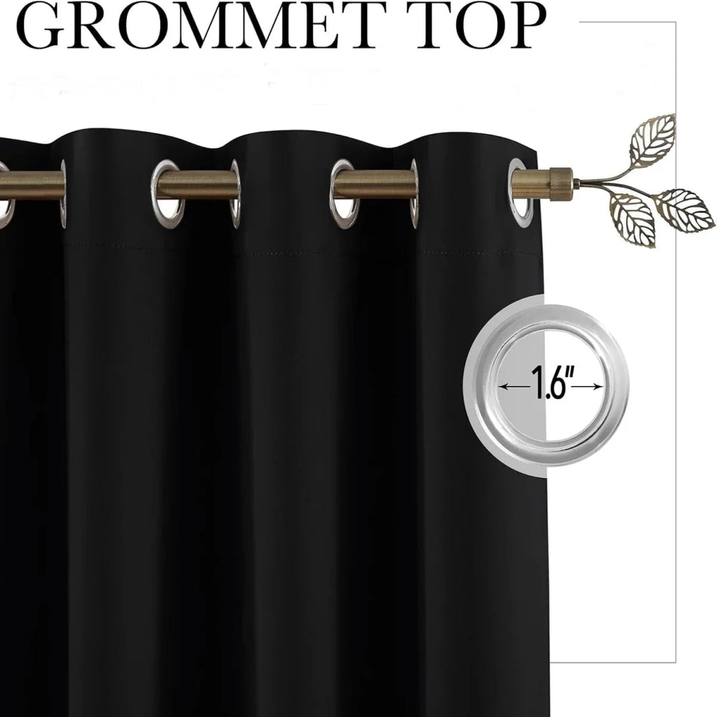 Showlu Fashion blackout room divider curtain with noise reduction, black fabric, anti-rust grommet top, ideal for living rooms.