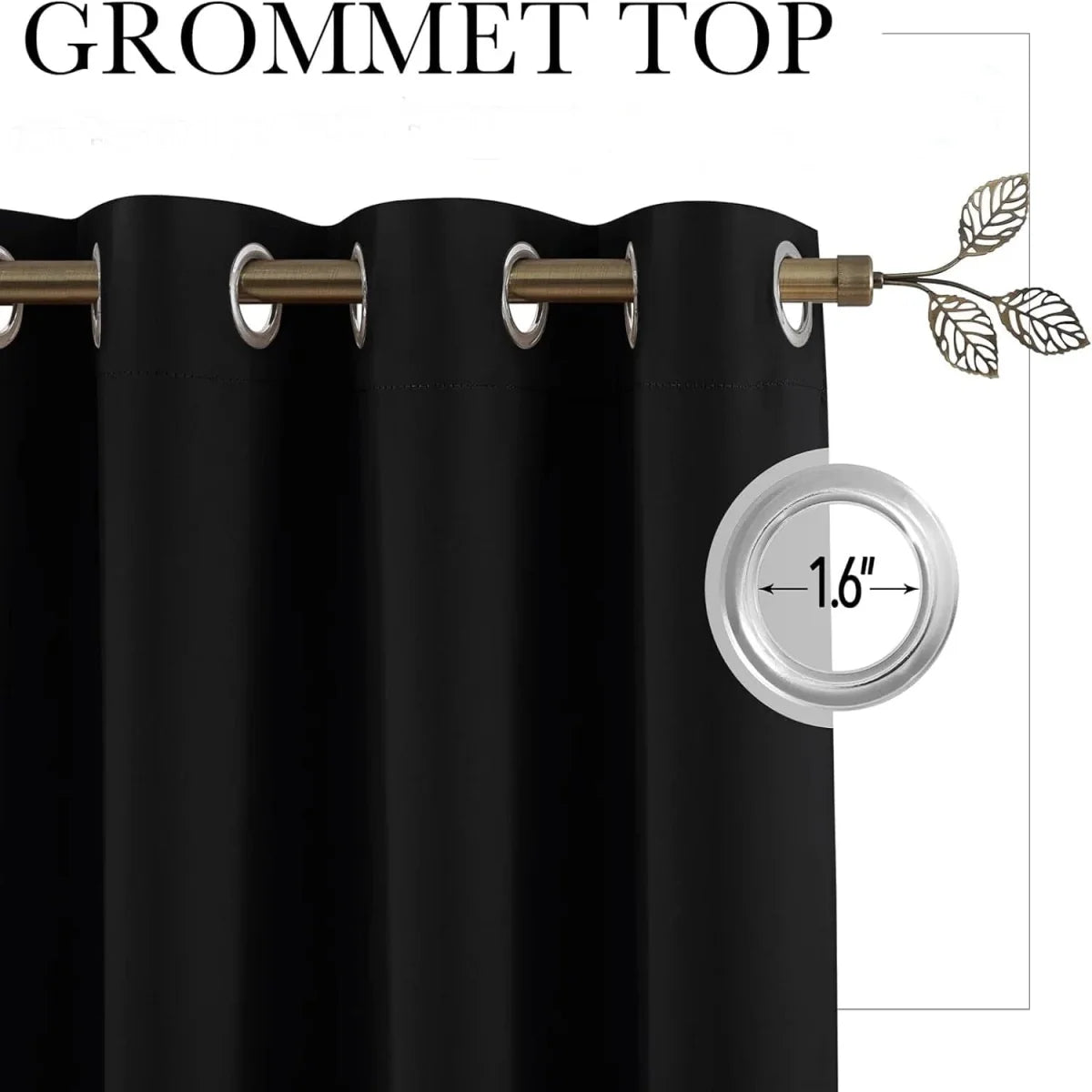 Showlu Fashion blackout room divider curtain with noise reduction, black fabric, anti-rust grommet top, ideal for living rooms.
