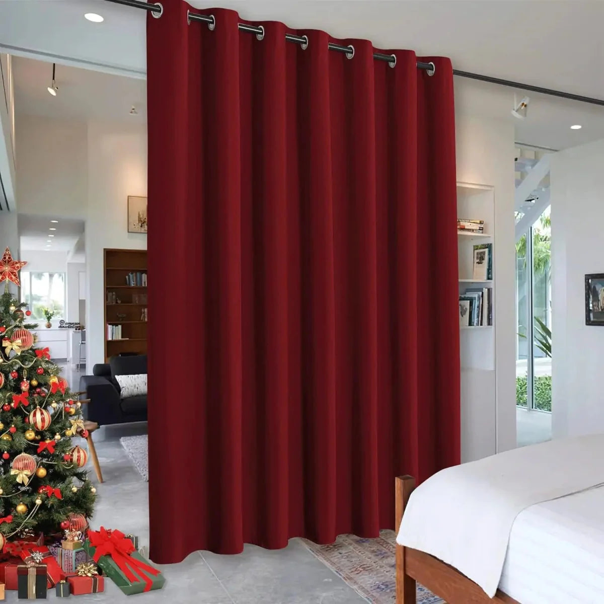 Blackout room divider curtain by Showlu Fashion Store with noise reduction and rust-proof grommet top for living rooms.