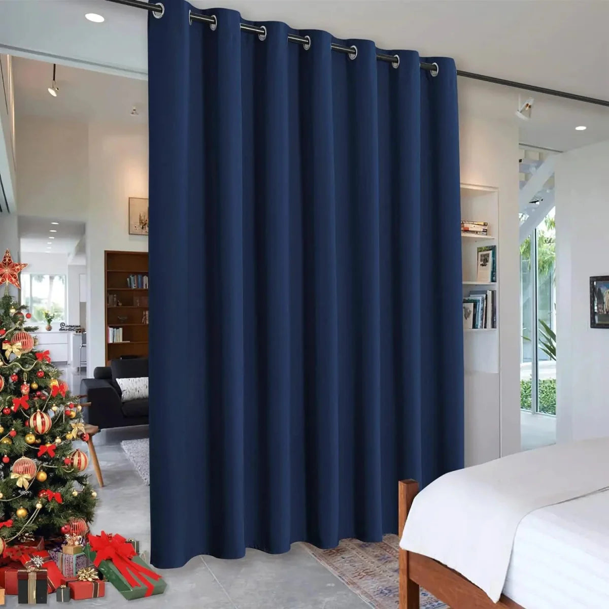 Showlu Fashion blackout room divider curtain with noise reduction and anti-rust grommet top, ideal for living room privacy and light control.