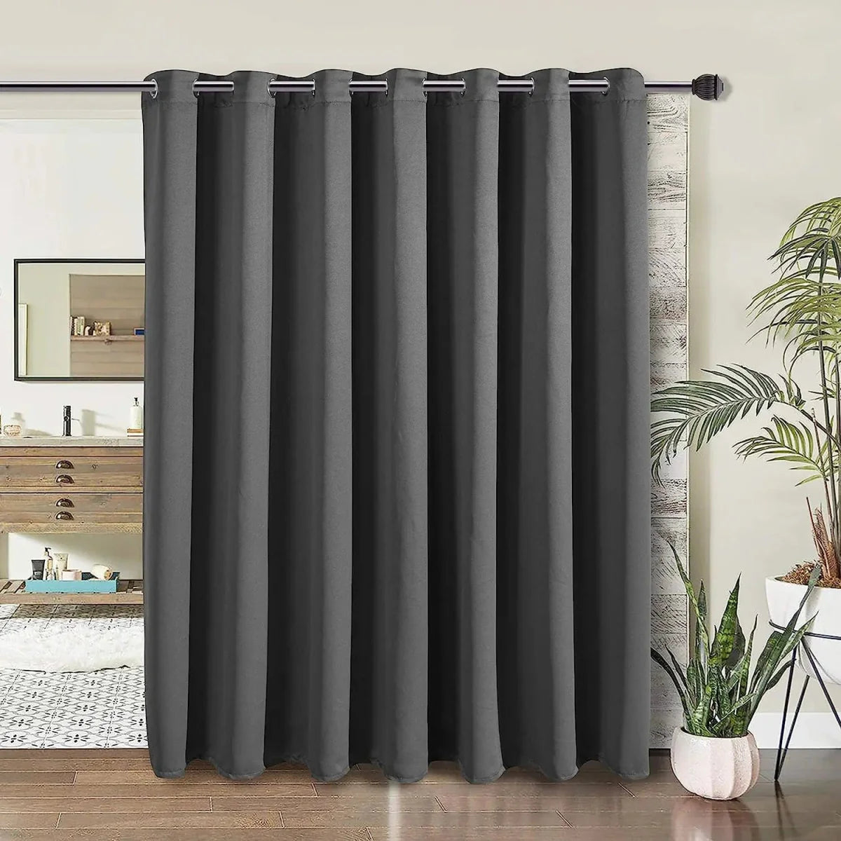 Blackout room divider curtain by Showlu Fashion Store with noise reduction grommet top, ideal for living rooms and privacy.