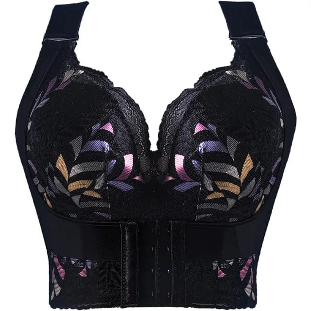 NUYIMEI women's lace push-up bra with floral padding, wire-free design, available in plus sizes and C to E cups.