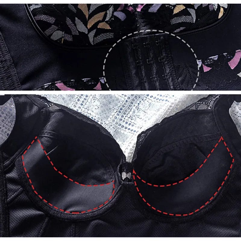 Showlu Fashion NUYIMEI women's lace push-up bra with floral padding, wire-free design, available in plus sizes and C to E cups.