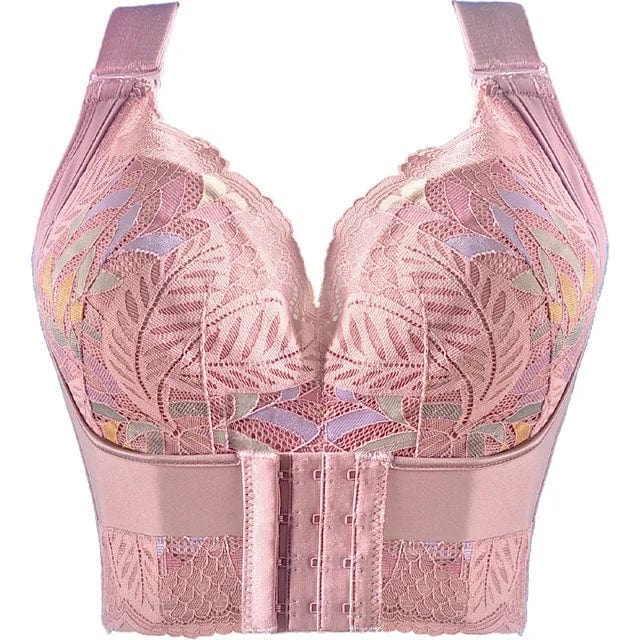 NUYIMEI women's lace push-up bra with floral padding, wire-free design, available in plus sizes, C to E cups, sexy lingerie style.
