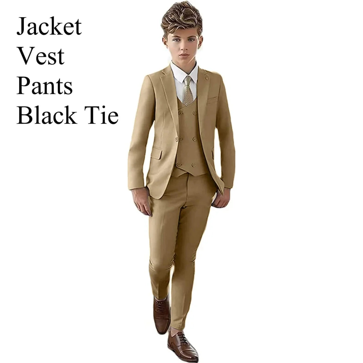 Showlu Boys 3-piece paisley suit with slim fit tuxedo blazer, vest, and pants, perfect for formal events and parties.
