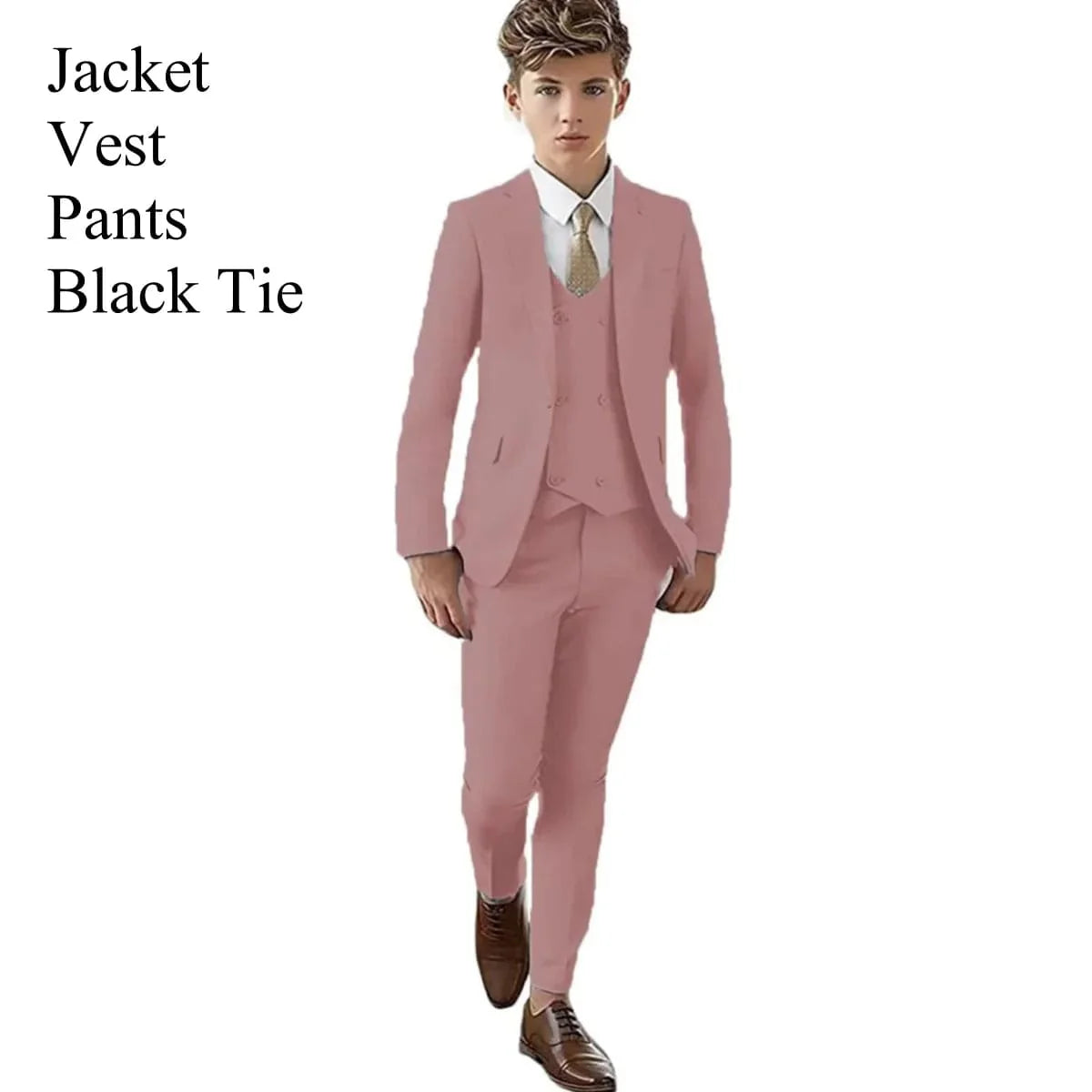 Showlu Boys 3-Piece Paisley Suit with slim fit tuxedo blazer, vest, and pants, perfect for formal occasions and parties.