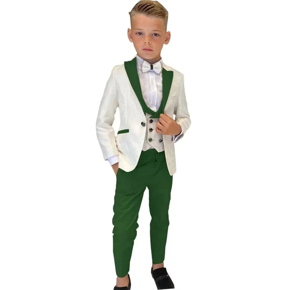 Showlu Boys 3-Piece Paisley Suit with slim fit blazer, vest, and pants, perfect for formal occasions and parties.