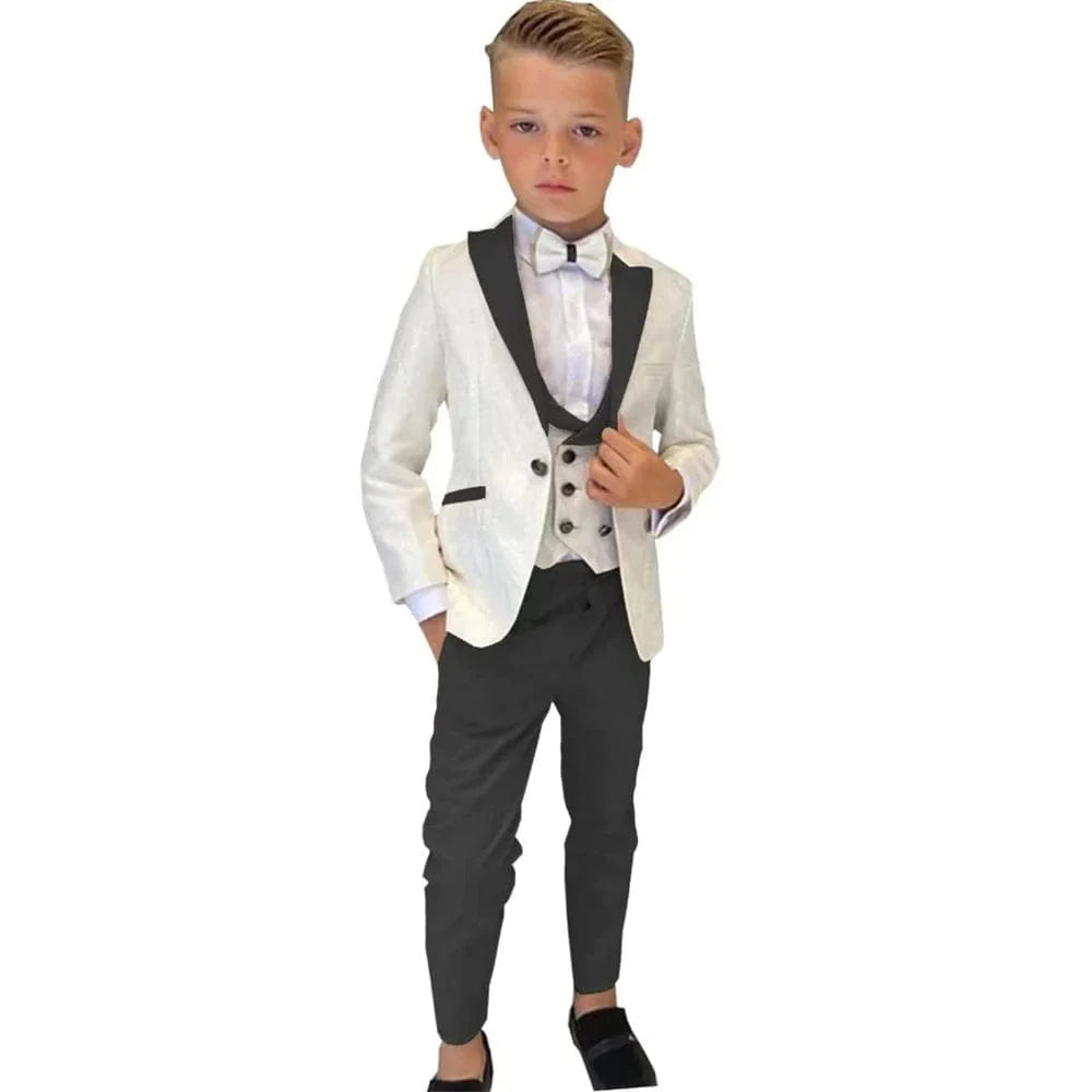 Showlu Boys 3-Piece Paisley Suit with slim fit blazer, vest, and pants, stylish formal tuxedo outfit for kids and parties