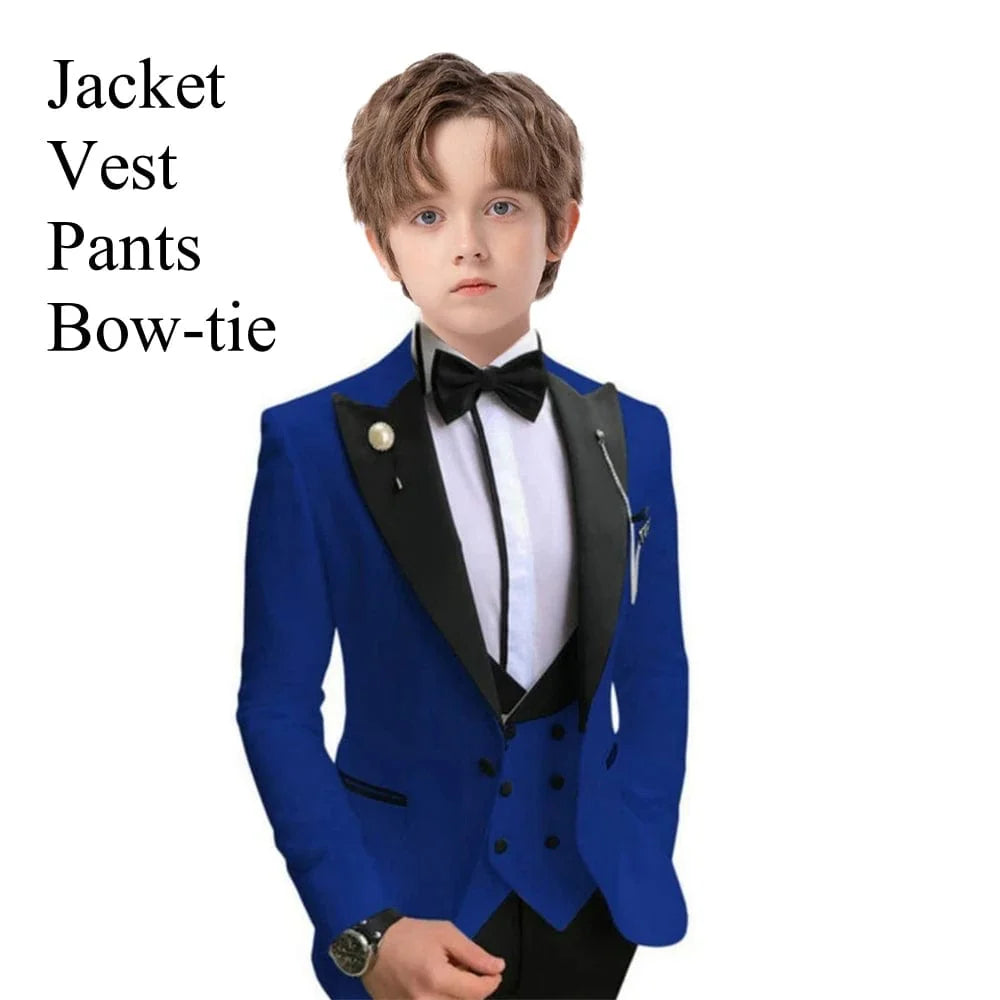 Showlu Boys 3-Piece Paisley Suit with slim fit tuxedo blazer, vest, and pants, stylish formal outfit for kids' parties