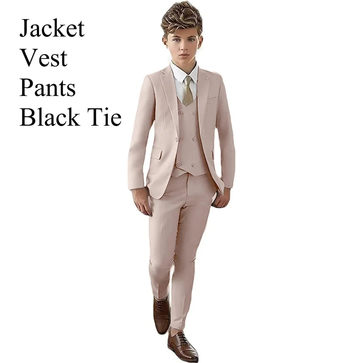 Showlu Boys 3-piece paisley suit with slim fit blazer, vest, and pants, perfect for formal occasions and parties.