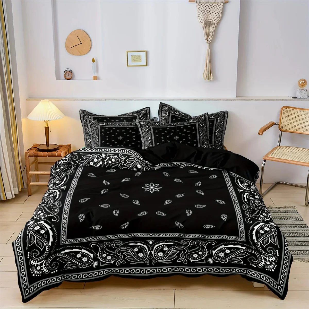 Beiwoeris Paisley Mandala black duvet cover set by SHOWLU FASHION STORE, bohemian style microfiber bedding with pillowcases for queen or king size.