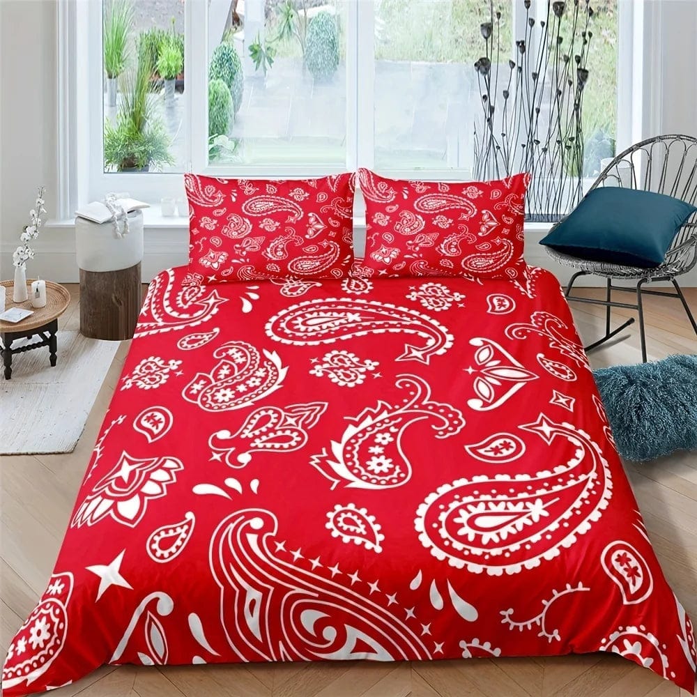 Black paisley mandala duvet cover set by SHOWLU FASHION STORE, bohemian microfiber bedding with matching pillowcases for queen or king size beds.