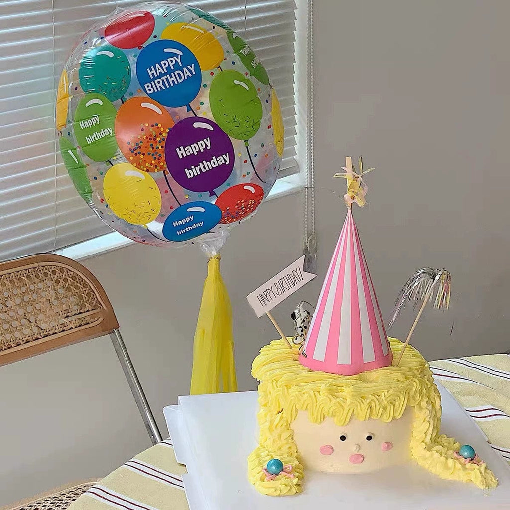 Showlu Fashion cartoon birthday bounce ball, transparent party balloon with printed cartoon font and heart design, ideal for celebrations.