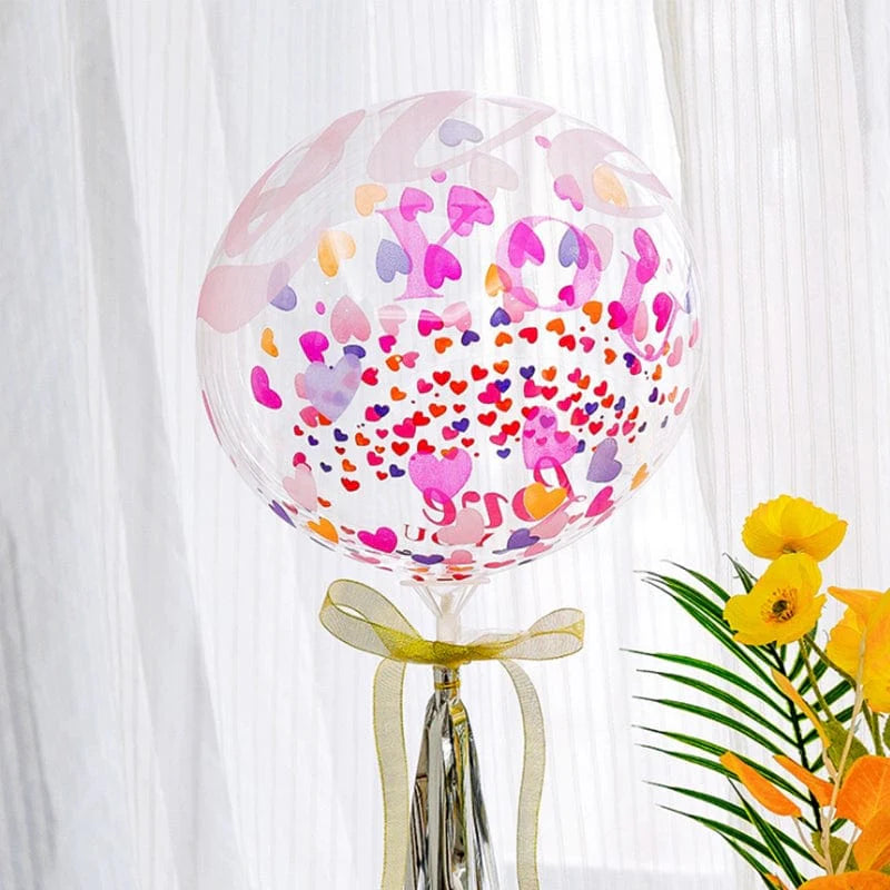 Showlu Fashion Cartoon Birthday Bounce Ball, transparent party balloon with colorful printed designs for celebrations and birthdays.