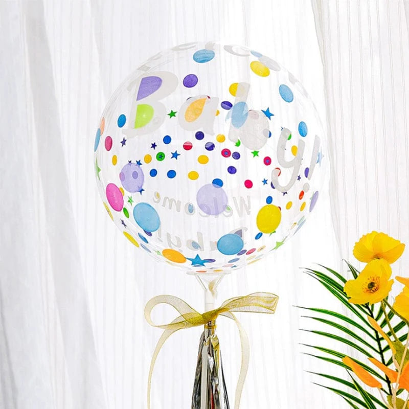 Showlu Fashion Cartoon Birthday Bounce Ball, transparent party balloon with colorful printed cartoon design for celebrations.