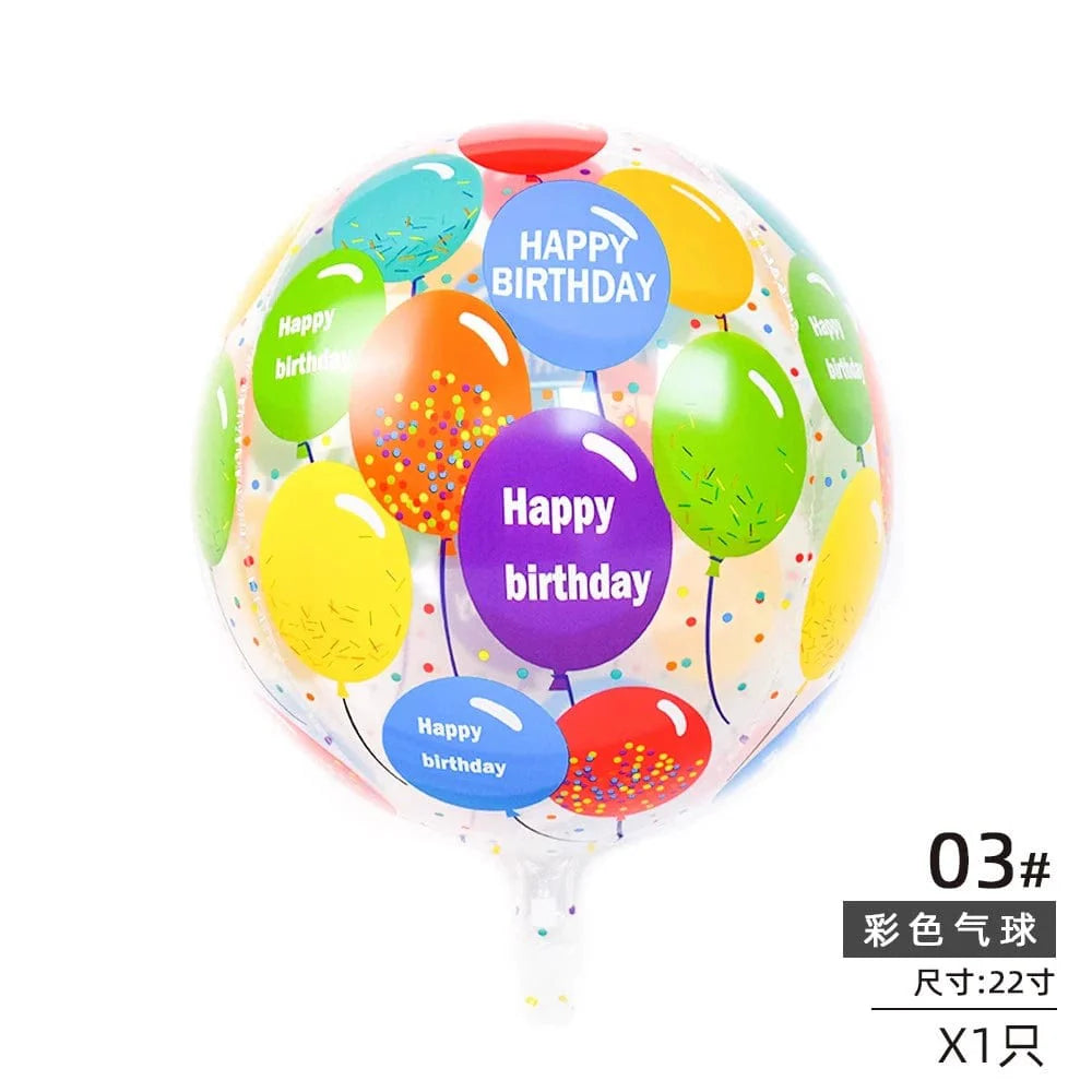 Showlu Fashion Cartoon Birthday Bounce Ball, a transparent party balloon with colorful printed cartoon and birthday-themed graphics.