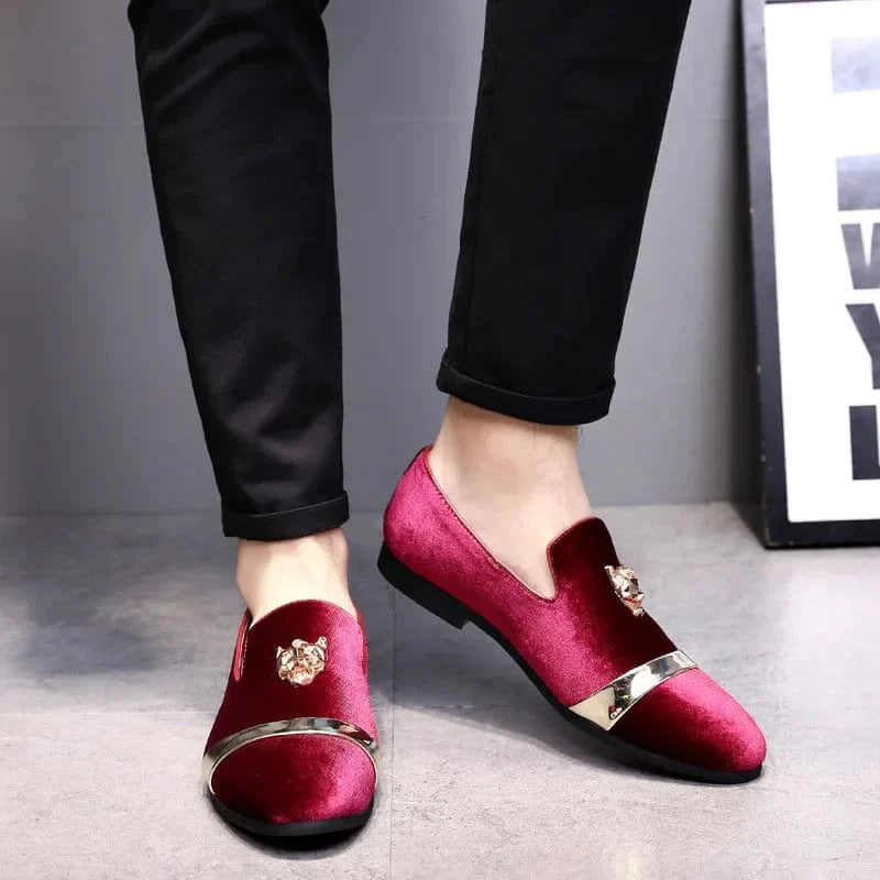 Men's faux suede slip-on loafers by SHOWLU FASHION STORE, luxury wedding party shoes with stylish Italian design.