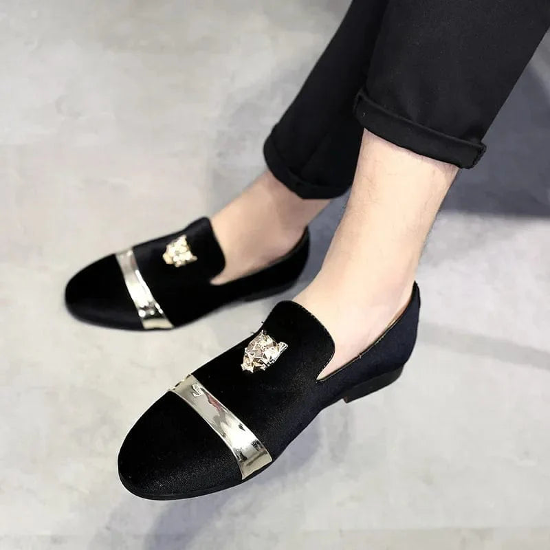 Men's faux suede slip-on loafers by SHOWLU FASHION, stylish luxury wedding shoes with a sleek design for formal occasions.