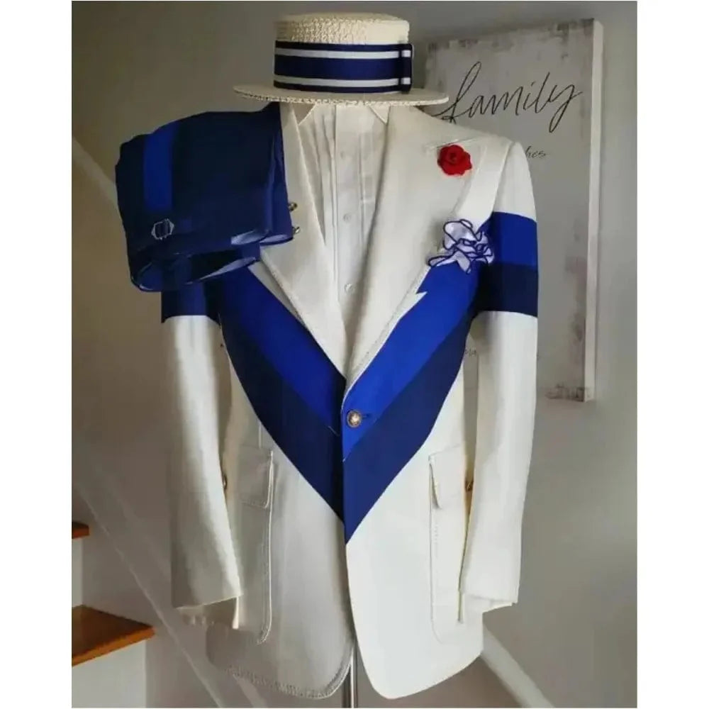 Men's patchwork double-breasted tuxedo suit by SHOWLU FASHION STORE, featuring a stylish tropical pattern and matching blazer for formal occasions.