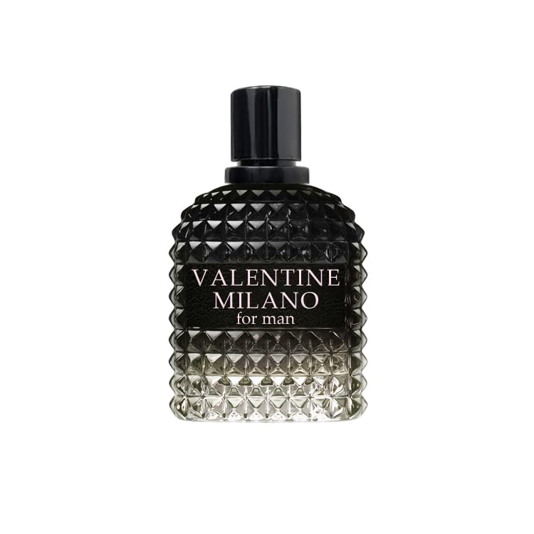 Valentine Milano Eau de Toilette for Men, 100ml masculine cologne spray with natural scent, shown in a sleek perfume bottle.